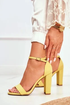 Sandały Damskie Na Słupku Zamszowe Żółte Anastasie