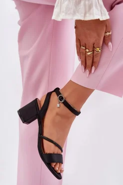 Sandały Damskie Na Słupku Z Cyrkoniami Vinceza 20268 Czarne