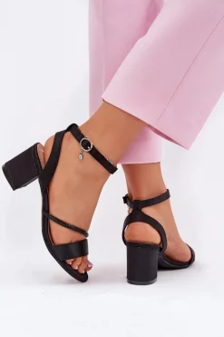 Sandały Damskie Na Słupku Z Cyrkoniami Vinceza 20268 Czarne