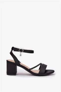 Sandały Damskie Na Słupku Z Cyrkoniami Vinceza 20268 Czarne