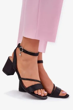 Sandały Damskie Na Słupku Z Cyrkoniami Vinceza 20268 Czarne