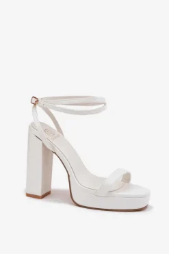Sandały Damskie Na Słupku Z Paseczkiem Białe Fevenne