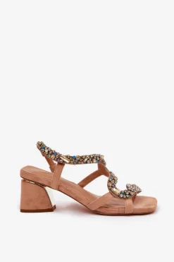 Sandały Damskie Na Słupku Z Kryształkami Artiker 56C1377 Beżowe