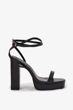 Sandały Damskie Na Słupku Z Paseczkiem Czarne Fevenne