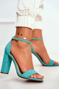 Sandały Damskie Na Słupku Zamszowe Zielone Anastasie