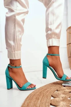 Sandały Damskie Na Słupku Zamszowe Zielone Anastasie