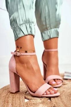 Sandały Damskie Na Słupku Zamszowe Różowe Anastasie