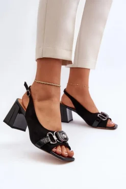 Sandały Damskie Na Słupku Z Ozdobą Czarne D&A MR38-659