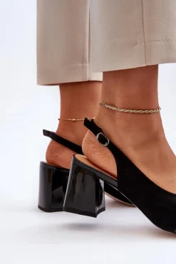 Sandały Damskie Na Słupku Z Ozdobą Czarne D&A MR38-659