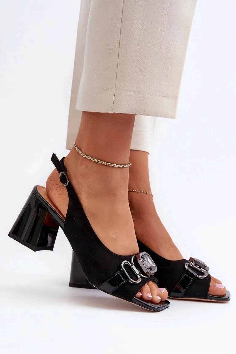 Sandały Damskie Na Słupku Z Ozdobą Czarne D&A MR38-659