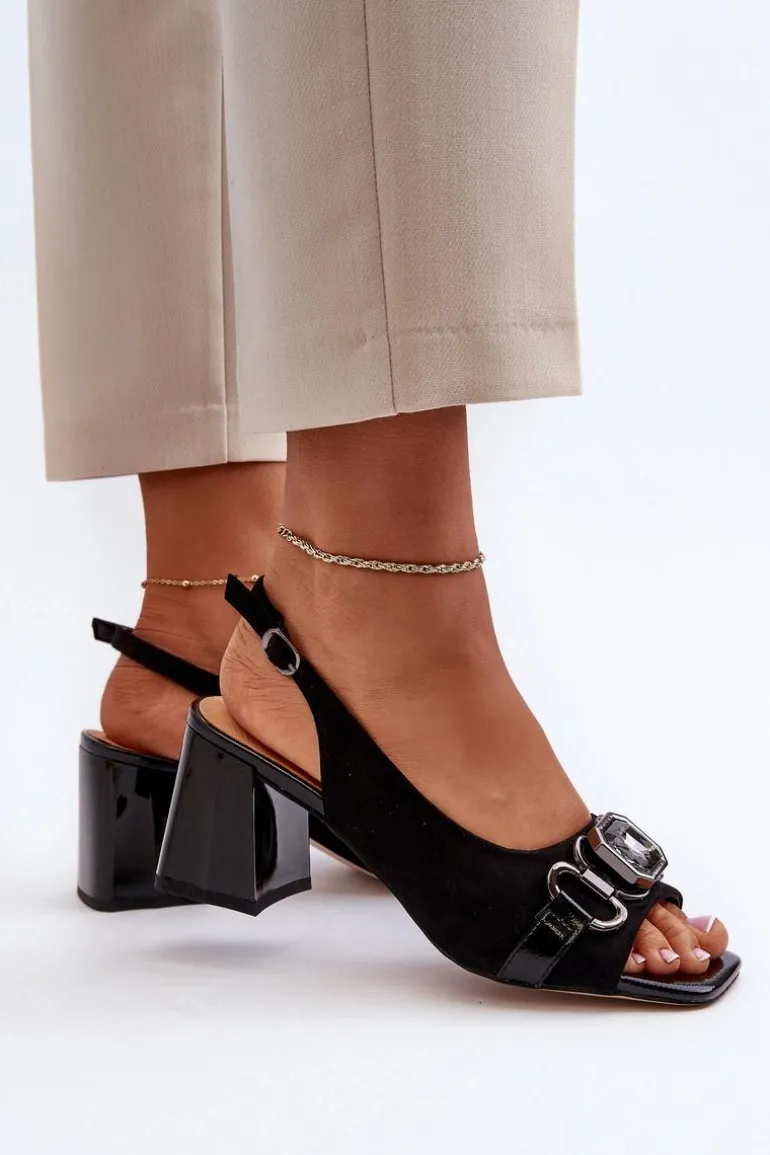 Sandały Damskie Na Słupku Z Ozdobą Czarne D&A MR38-659