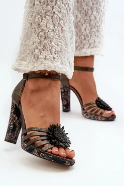 Sandały Damskie Na Słupku Z Ozdobą Maciejka 06620-20 Grafitowe