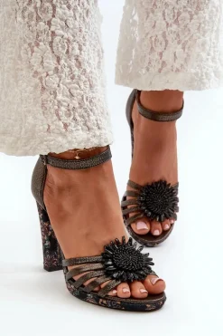 Sandały Damskie Na Słupku Z Ozdobą Maciejka 06620-20 Grafitowe