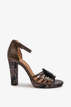 Sandały Damskie Na Słupku Z Ozdobą Maciejka 06620-20 Grafitowe