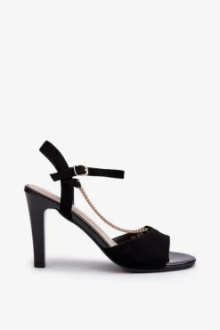 Sandały Damskie Na Szpilce Eko Zamszowe Z Łańcuszkiem Sergio Leone SK925 Czarne