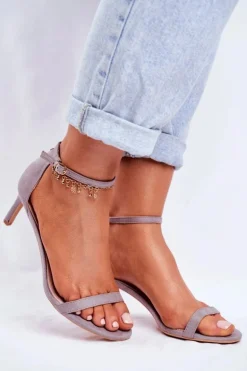 Sandały Damskie Na Szpilce Klasyczne Szare Mintore