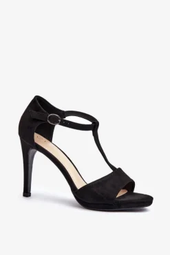 Sandały Damskie Na Szpilce Z Eko Zamszu Czarne Obdaria