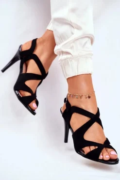 Sandały Damskie Na Szpilce Sergio Leone Eko-Zamsz Czarne SK427