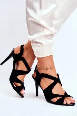 Sandały Damskie Na Szpilce Sergio Leone Eko-Zamsz Czarne SK427