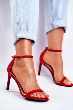 Sandały Damskie Na Szpilce Klasyczne Czerwone Basilian