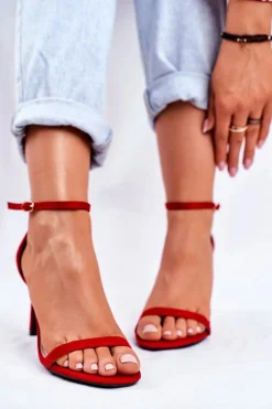 Sandały Damskie Na Szpilce Klasyczne Czerwone Basilian