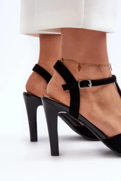 Sandały Damskie Na Szpilce Ze Zdobionymi Paskami Sergio Leone SK924 Czarne