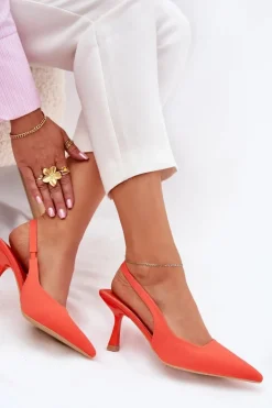 Sandały Damskie Na Szpilce Pomarańczowe Lunira
