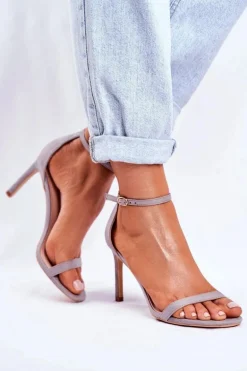 Sandały Damskie Na Szpilce Klasyczne Szare Basilian