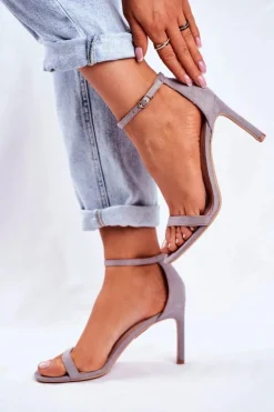 Sandały Damskie Na Szpilce Klasyczne Szare Basilian