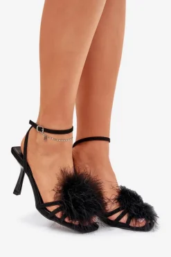 Sandały Damskie Na Szpilce Z Piórami Czarne Xaliope