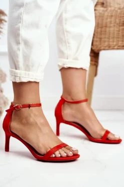 Sandały Damskie Na Szpilce Klasyczne Pomarańczowe Mintore