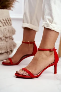 Sandały Damskie Na Szpilce Klasyczne Pomarańczowe Mintore