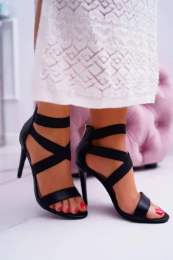 Sandały Damskie na Szpilce Z Gumkami Czarne Huge