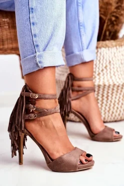 Sandały Damskie Na Szpilce Gladiatorki Taupe Carnival