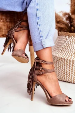 Sandały Damskie Na Szpilce Gladiatorki Taupe Carnival