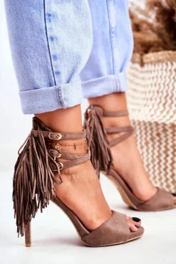 Sandały Damskie Na Szpilce Gladiatorki Taupe Carnival