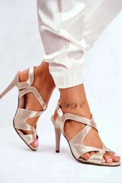 Sandały Damskie Na Szpilce Sergio Leone Złote SK427