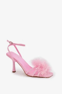 Sandały Damskie Na Szpilce Z Piórami Różowe Xaliope