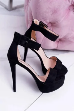 Sandały Damskie na Szpilce Platforma Czarne Welbos
