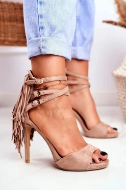 Sandały Damskie Na Szpilce Gladiatorki Beżowe Carnival