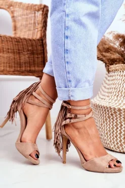 Sandały Damskie Na Szpilce Gladiatorki Beżowe Carnival