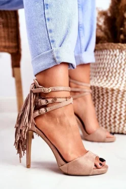 Sandały Damskie Na Szpilce Gladiatorki Beżowe Carnival