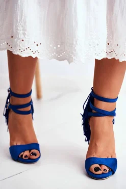 Sandały Damskie Na Szpilce Gladiatorki Niebieskie Carnival
