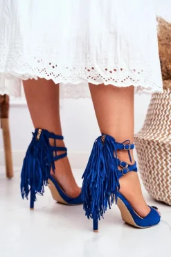 Sandały Damskie Na Szpilce Gladiatorki Niebieskie Carnival