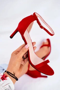 Sandały Damskie Na Szpilce Klasyczne Czerwone Mintore
