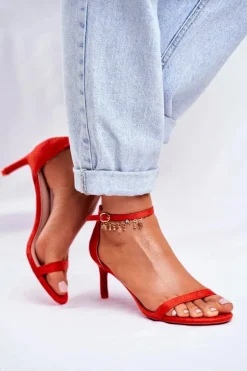 Sandały Damskie Na Szpilce Klasyczne Czerwone Mintore