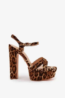 Sandały Damskie Na Wysokim Słupku I Platformie W Panterkę Brązowe Jovenes