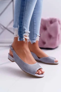 Sandały Damskie Płaski Obcas Sergio Leone SK809 Szare Skaldo