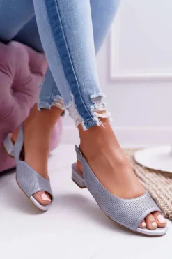 Sandały Damskie Płaski Obcas Sergio Leone SK809 Szare Skaldo