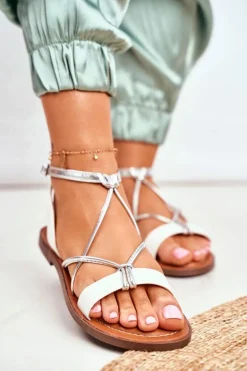 Sandały Damskie Płaskie Białe Alison